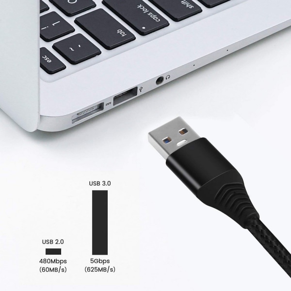 USB-C kabel 3.0, USB-A till USB-C snabbladdare, 1.8m, svart svart 2 m