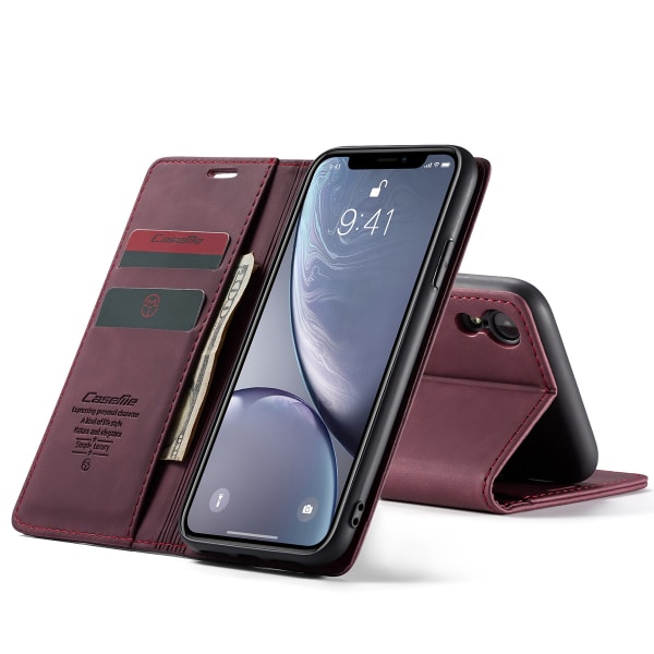 CaseMe plånboksfodral med ställ till iPhone XR, vinröd röd