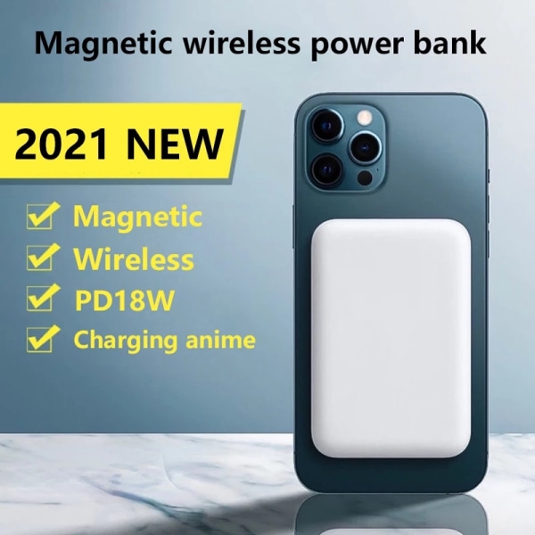 Magnetisk Powerbank för iPhone 12/13/14/15, snabb laddning (PD) vit