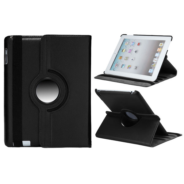 Läderfodral med roterbart ställ till iPad 2/3/4, svart svart