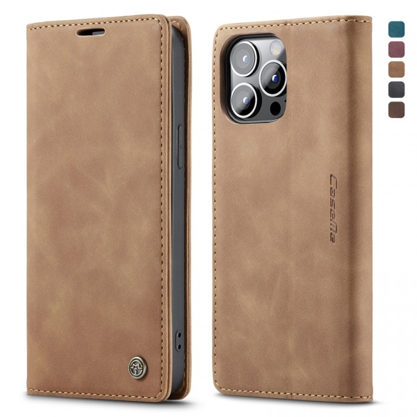 CaseMe 013 Series läderfodral till iPhone 14 Pro, brun brun