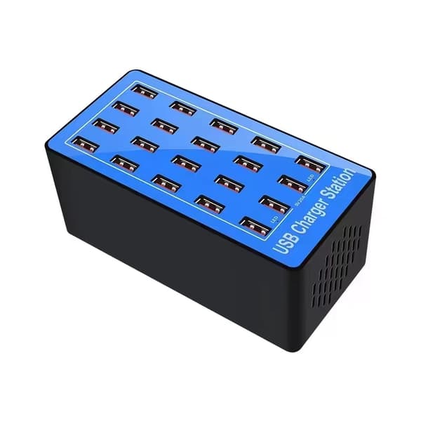 Laddningsstation med 20xUSB (max 2.4A), 100W, blå