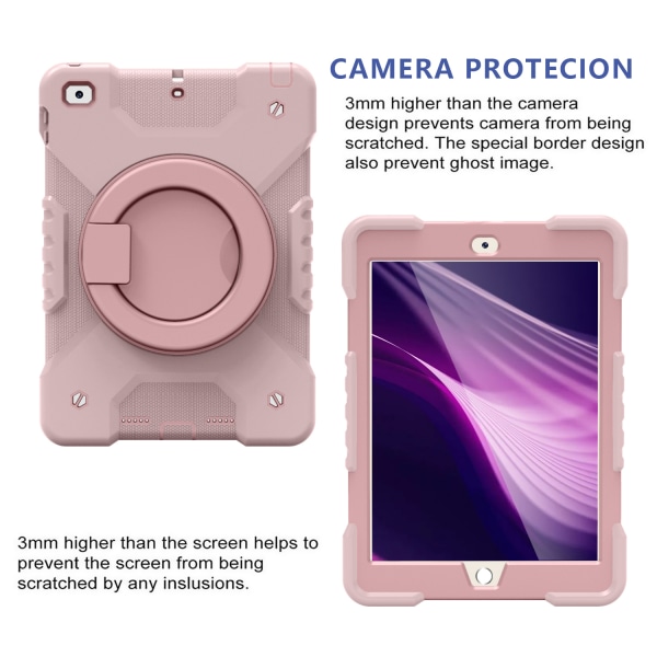 Barnfodral med roterbart ställ, iPad 9.7 (2018), rosa rosa