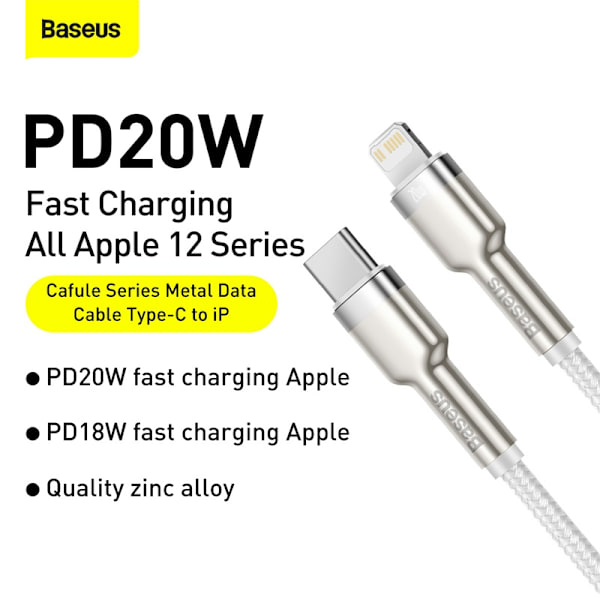 Baseus Cafule USB-C till Lightning datakabel, PD, 20W, 2m, vit