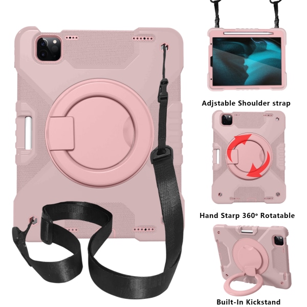 Barnfodral med roterbart ställ, iPad (2018-2021)/Air4-5, rosa svart