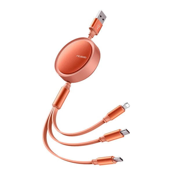 McDodo Upprullad 3-i-1 kabel, USB-C/Lightning/MicroUSB, orange orange
