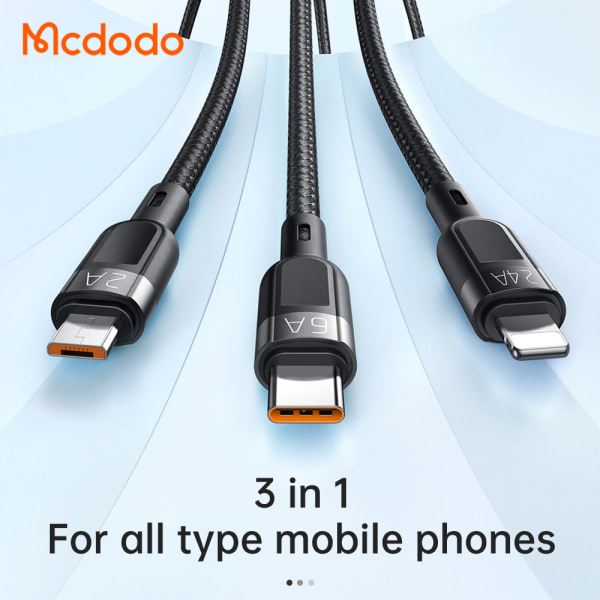 McDodo CA-0930 3-i-1 multikabel, snabbladdning, 6A, 1.2m, svart