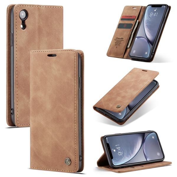 CaseMe plånboksfodral med ställ till iPhone XR, brun brun