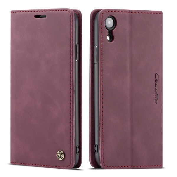 CaseMe plånboksfodral med ställ till iPhone XR, vinröd röd