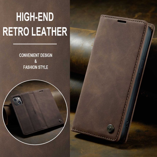 CaseMe 013 Series läderfodral till iPhone 14 Pro Max, mörkbrun brun