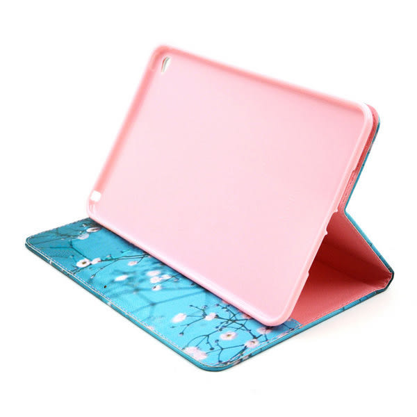 Blommigt läderfodral med ställ till iPad Mini 4, blå blå