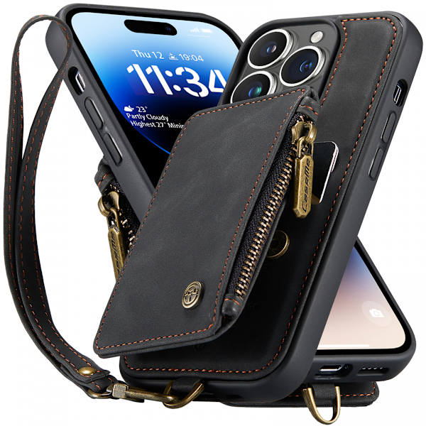 CaseMe C20 Series läderfodral till iPhone 14 Pro, svart svart