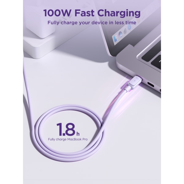 USB-C till USB-C kabel med snabbladdning, 100W, 5A, 1.2m, lila