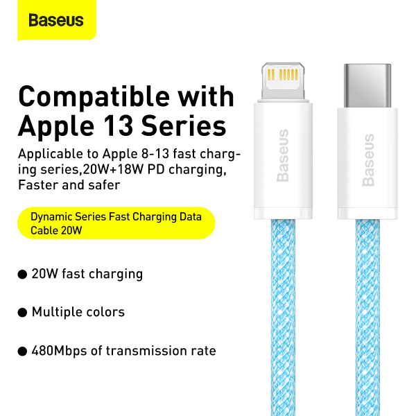 Baseus Dynamic USB-C till Lightning-kabel, 20W, 2m, blå blå