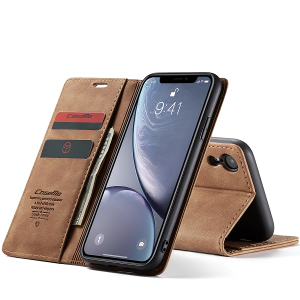 CaseMe plånboksfodral med ställ till iPhone XR, brun brun