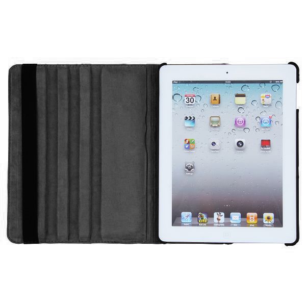 Läderfodral med roterbart ställ till iPad 2/3/4, svart svart