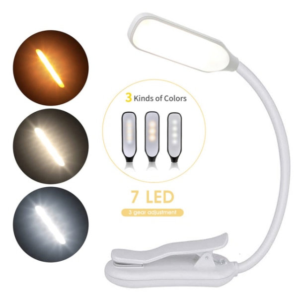 BekaTech 7 LED läslampa med 3 ljusfärger, vit