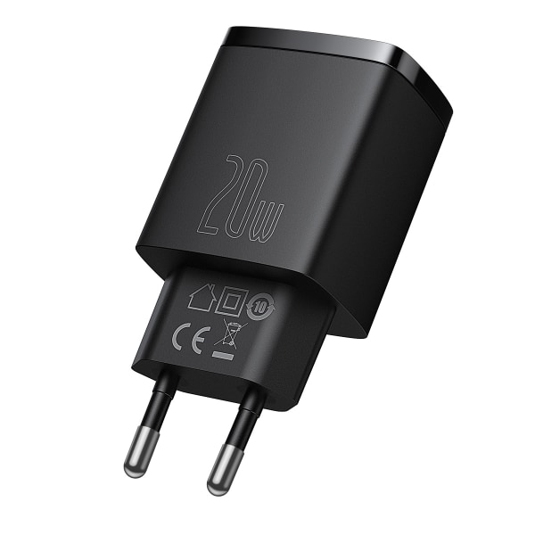 Baseus CCXJ-B01 Compact Väggladdare USB+USB-C, 20W, EU, svart svart