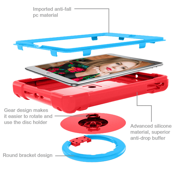 Barnfodral med ställ iPad 9.7, Air/Air2, Pro 9.7, röd/blå röd