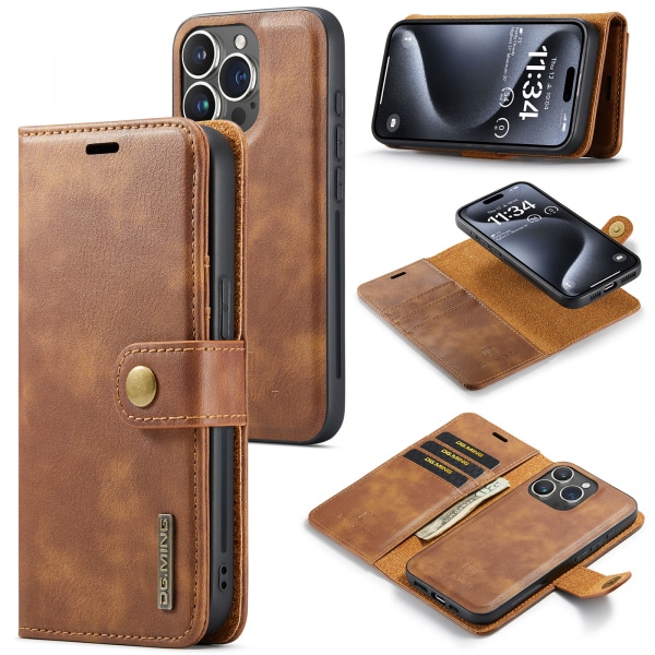 DG.MING Läderfodral med magnetskal, iPhone 15 Pro Max, brun brun