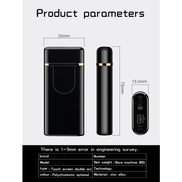Kompakt Elektrisk tändare med fingeravtryck sensor, micro-usb svart
