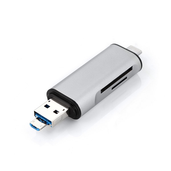 USB kortläsare, USB-C, Micro USB, USB 2.0, Silver silver