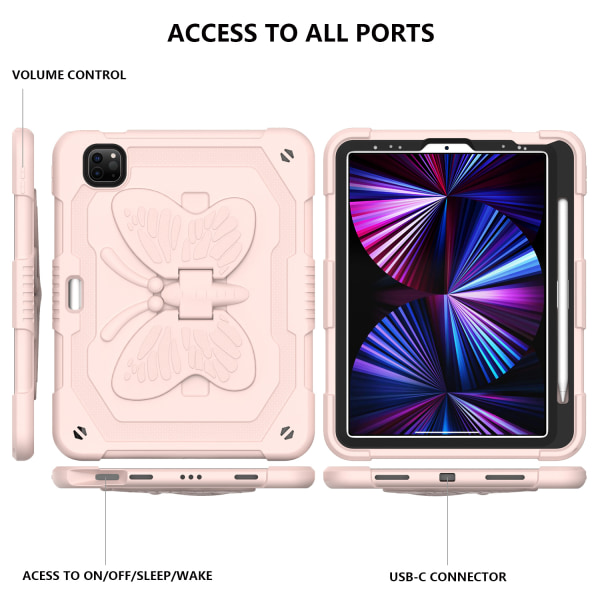 Barnfodral, iPad Pro 11 (2018/2020/2021)/Air 4/Air 5, rosa svart