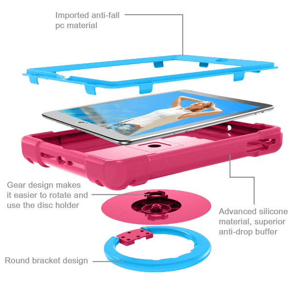 Barnfodral med ställ iPad 9.7, Air/Air2, Pro 9.7, rosa/blå rosa