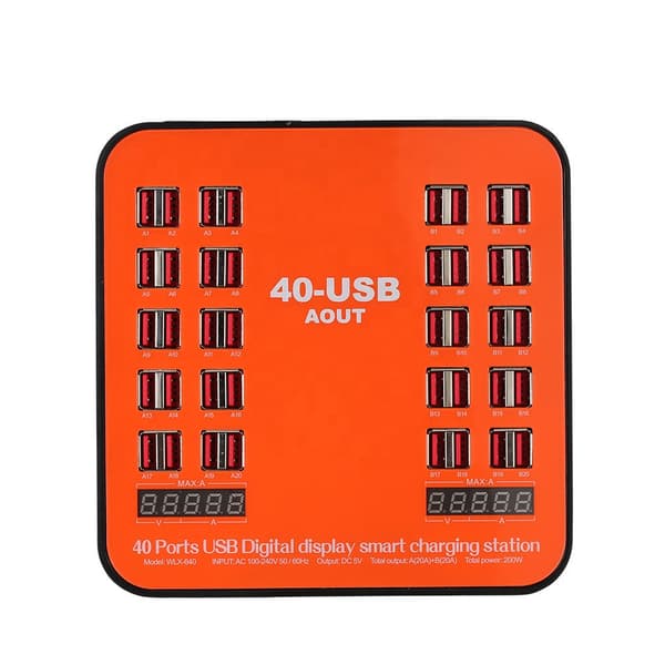 Laddningsstation med LCD-display 40xUSB 3A, 200W orange