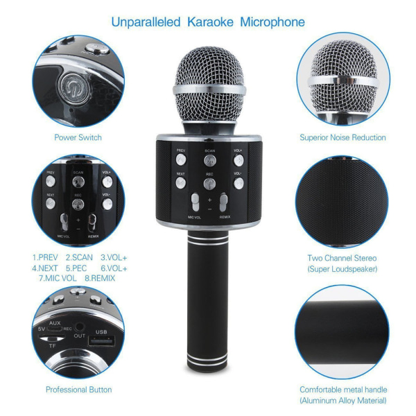 iKaraoke Bluetooth-mikrofon, svart svart
