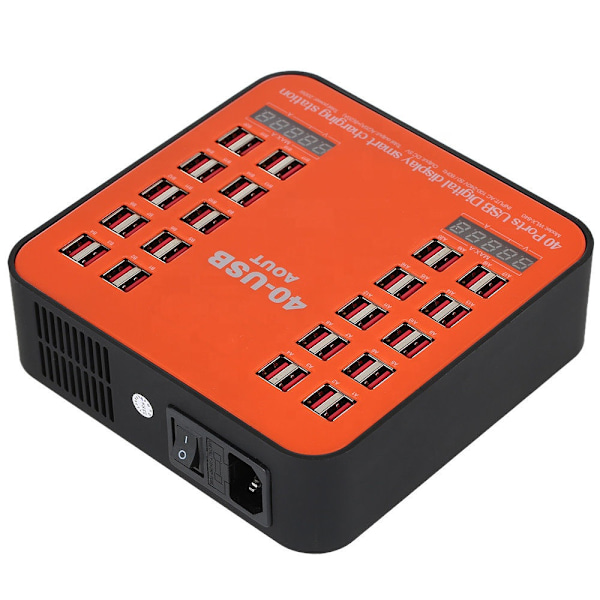 Laddningsstation med LCD-display 40xUSB 3A, 200W orange