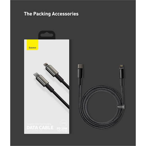 Baseus Tungsten Gold USB-C till Lightning, PD, 20W, 2A, 1m