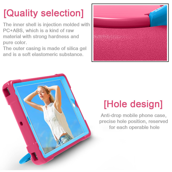 Barnfodral med ställ iPad 9.7, Air/Air2, Pro 9.7, rosa/blå rosa