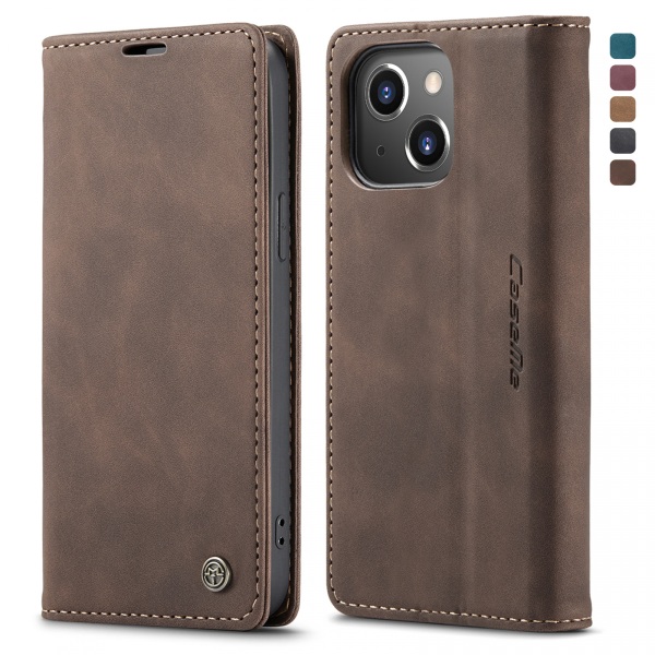CaseMe 013 Series läderfodral till iPhone 14 Plus, mörkbrun brun