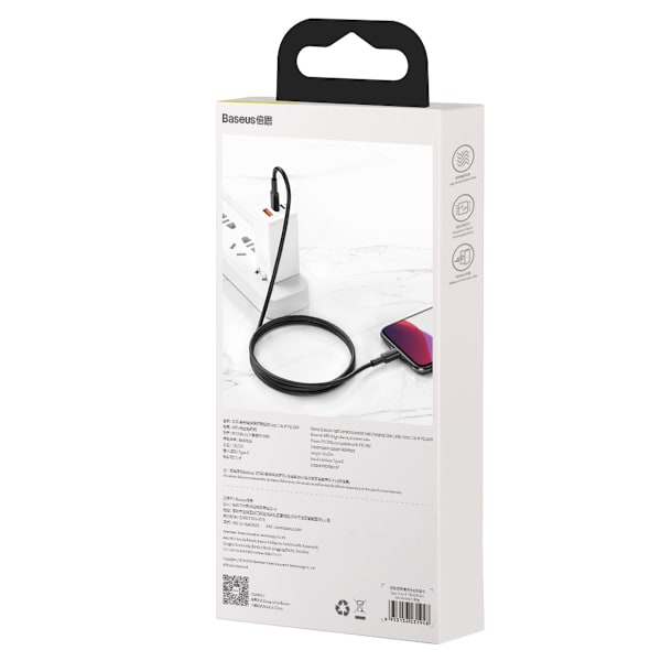 Baseus CATLGD-01 Lightning till USB-C kabel, PD, 18W, 3A, 1m svart