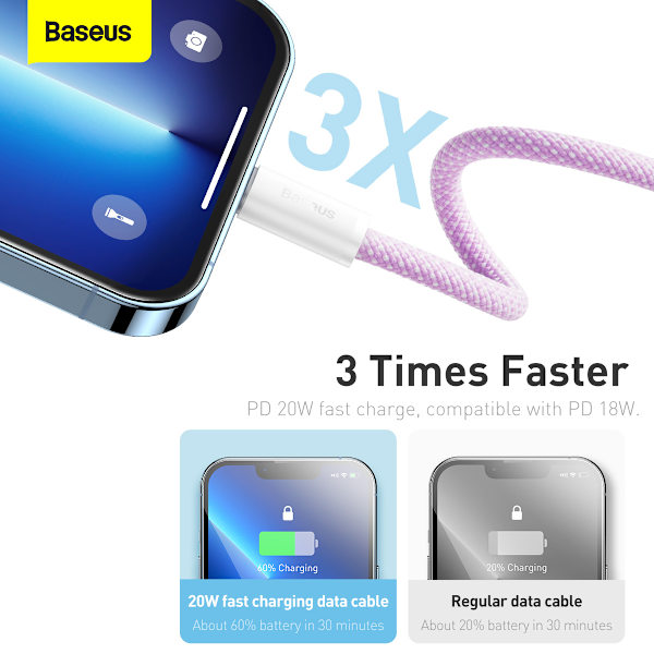 Baseus Dynamic USB-C till Lightning-kabel, 20W, 2m, lila lila