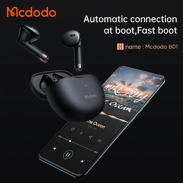 McDodo HP-8031 TWS In Ear hörlurar, Bluetooth 5.0, svart svart