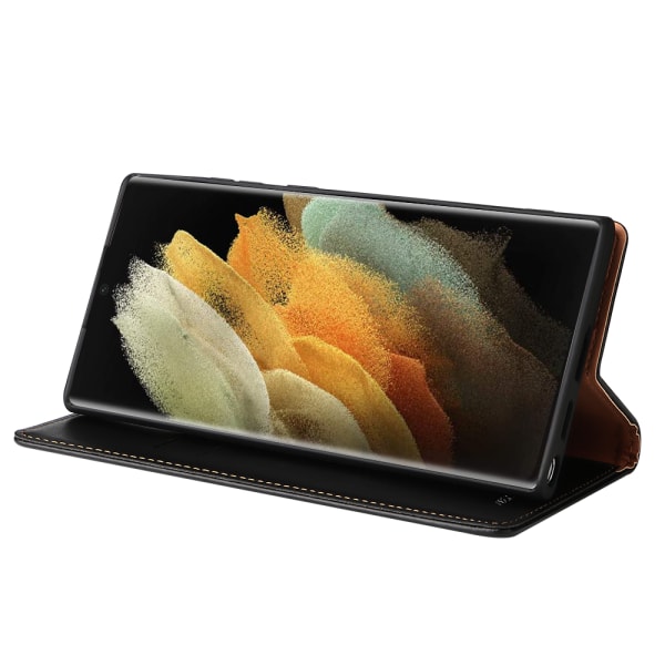 Läderfodral med kortplats, Samsung S22 Ultra, svart svart