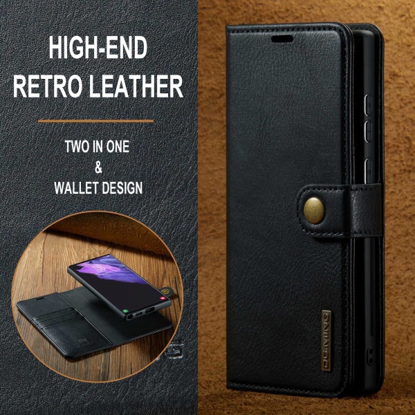 DG.MING Läderfodral med magnetskal, Samsung S22 Ultra, svart svart
