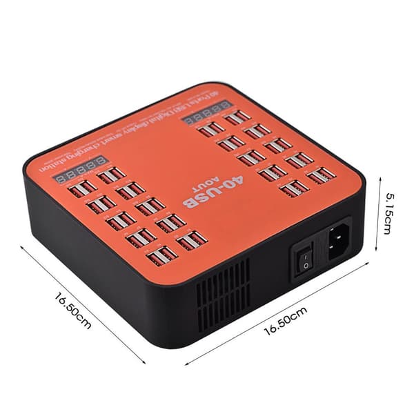 Laddningsstation med LCD-display 40xUSB 3A, 200W orange