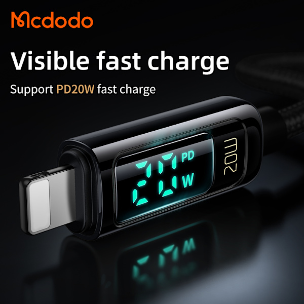 McDodo CA-881 USB-C-Lightning-kabel, LED-display, QC4.0,5A,1.2m