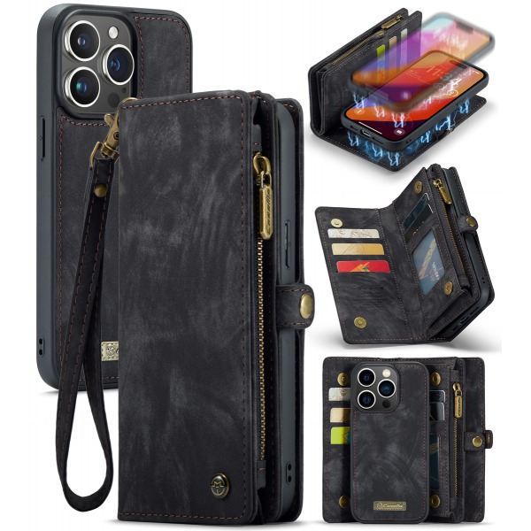 CaseMe plånboksfodral med magnetskal, iPhone 15 Pro Max, svart