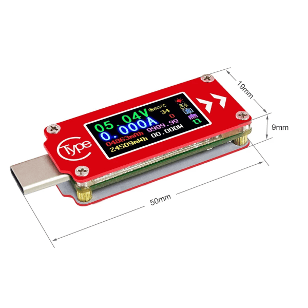 USB-C voltmätare med LCD-display, 0-120W, röd