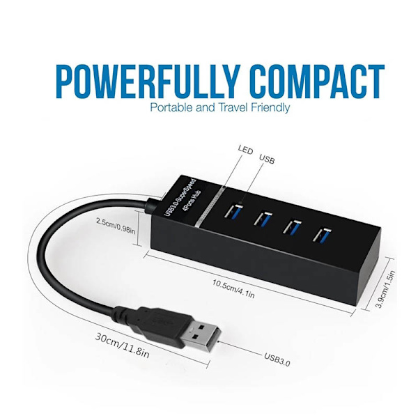 High Speed USB 3.0-hubb med 4 uttag, 5Gbps, vit vit