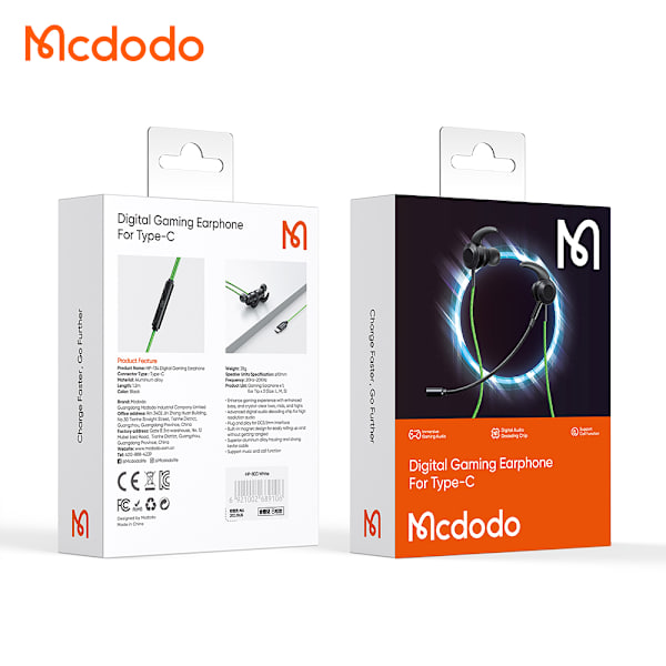 McDodo HP-1340 USB-C In Ear gaminghörlurar, 2 mikrofoner, 1.2m