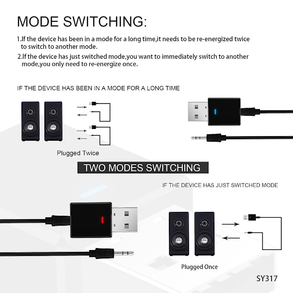 Bluetooth 5.0 Transmitter/Receiver adapter, AUX 3.5mm, svart