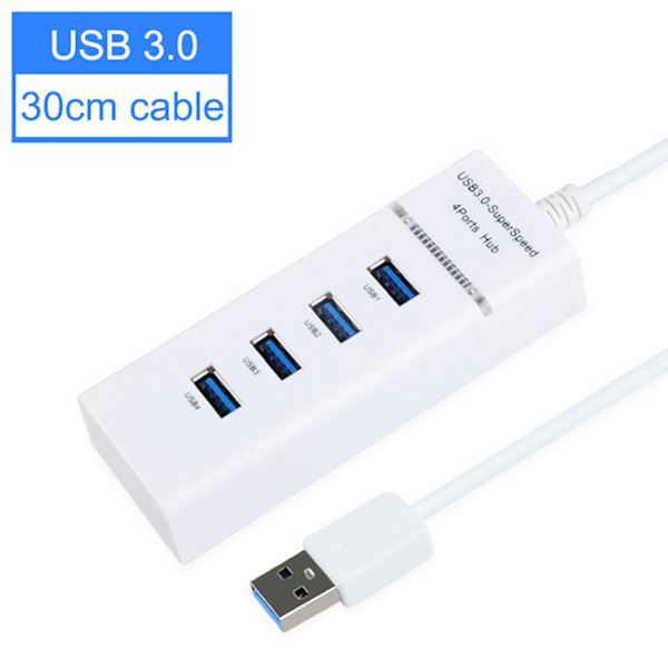 High Speed USB 3.0-hubb med 4 uttag, 5Gbps, vit vit