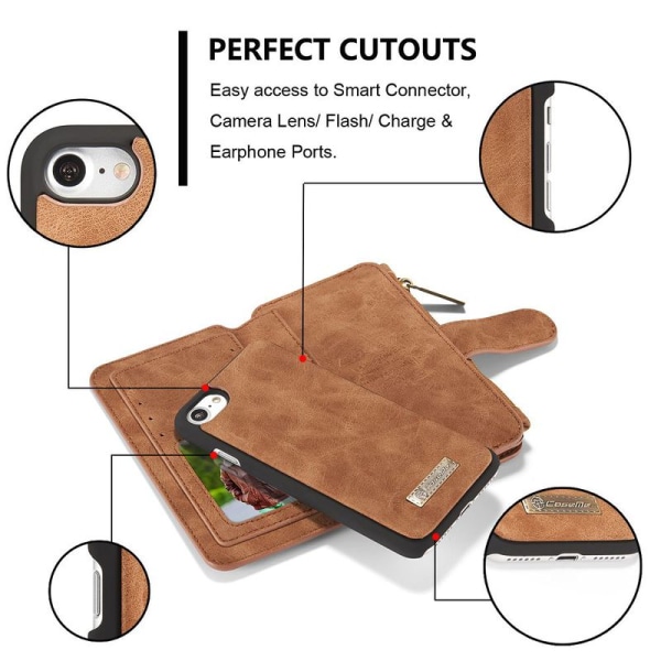 CaseMe plånboksfodral med magnetskal, iPhone 8/7, brun brun