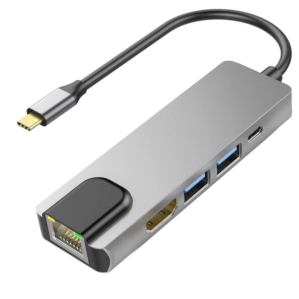 USB-C till HDMI/2xUSB3.0/USB3.1/Ethernet, grå