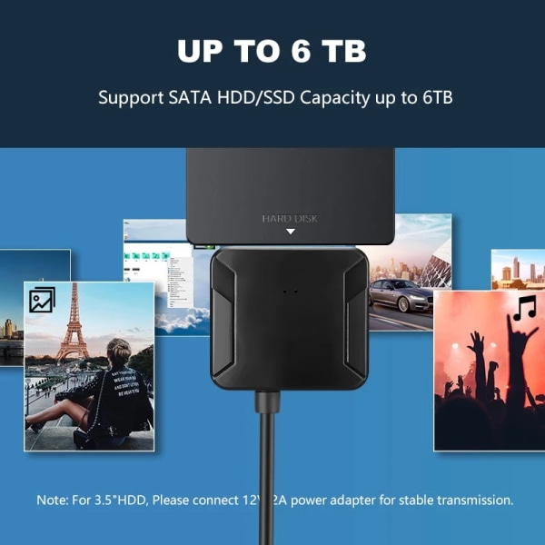 USB 3.0 till 2.5 -3.5 tum SATA SSD/HDD-adapter, 6TB, 5GBps